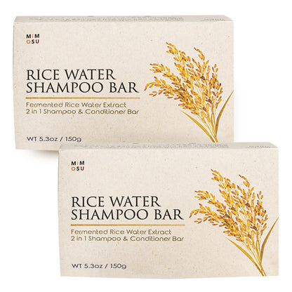 mimosu Fermented Rice Water Shampoo Bar – 2-Pack pH Balanced Unscented Solid Shampoo for Hair Growth, Nourishing, Eco-Friendly Korean Hair Care for Sensitive Scalp Avelisse