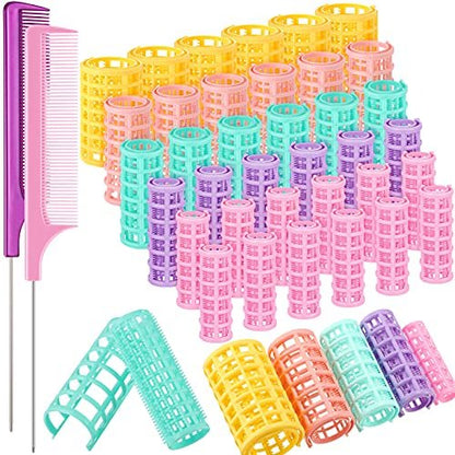 WILLBOND 36-Piece Plastic Hair Rollers Set - 5 Sizes Self-Grip Curlers with 2 Steel Pintail Combs for Short & Long Hair, Salon & Home Styling (Bright Colors) Avelisse