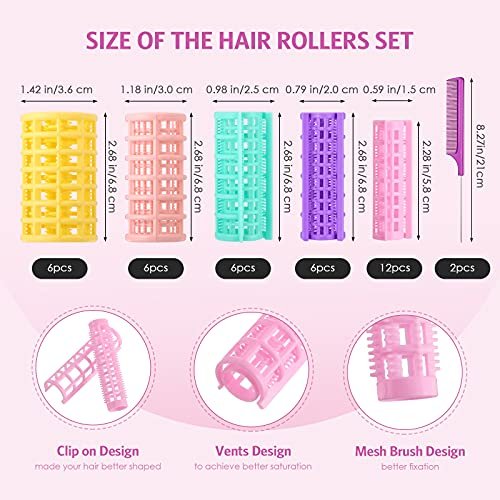 WILLBOND 36-Piece Plastic Hair Rollers Set - 5 Sizes Self-Grip Curlers with 2 Steel Pintail Combs for Short & Long Hair, Salon & Home Styling (Bright Colors) Avelisse