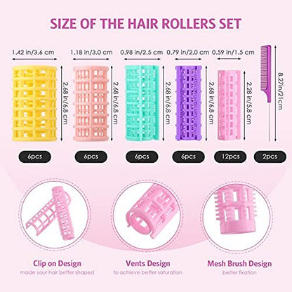 WILLBOND 36-Piece Plastic Hair Rollers Set - 5 Sizes Self-Grip Curlers with 2 Steel Pintail Combs for Short & Long Hair, Salon & Home Styling (Bright Colors) Avelisse
