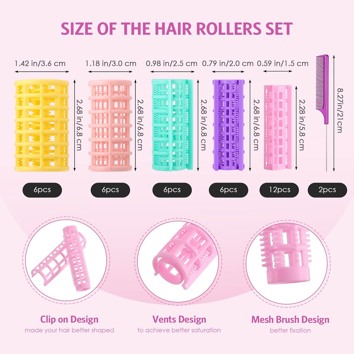 WILLBOND 36-Piece Plastic Hair Rollers Set - 5 Sizes Self-Grip Curlers with 2 Steel Pintail Combs for Short & Long Hair, Salon & Home Styling (Bright Colors) Avelisse