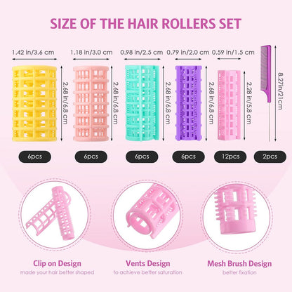 WILLBOND 36-Piece Plastic Hair Rollers Set - 5 Sizes Self-Grip Curlers with 2 Steel Pintail Combs for Short & Long Hair, Salon & Home Styling (Bright Colors) Avelisse