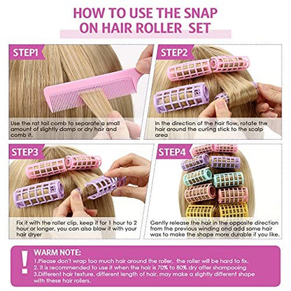 WILLBOND 36-Piece Plastic Hair Rollers Set - 5 Sizes Self-Grip Curlers with 2 Steel Pintail Combs for Short & Long Hair, Salon & Home Styling (Bright Colors) Avelisse