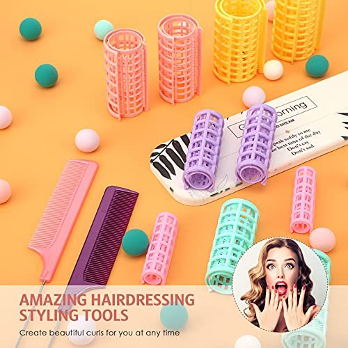 WILLBOND 36-Piece Plastic Hair Rollers Set - 5 Sizes Self-Grip Curlers with 2 Steel Pintail Combs for Short & Long Hair, Salon & Home Styling (Bright Colors) Avelisse