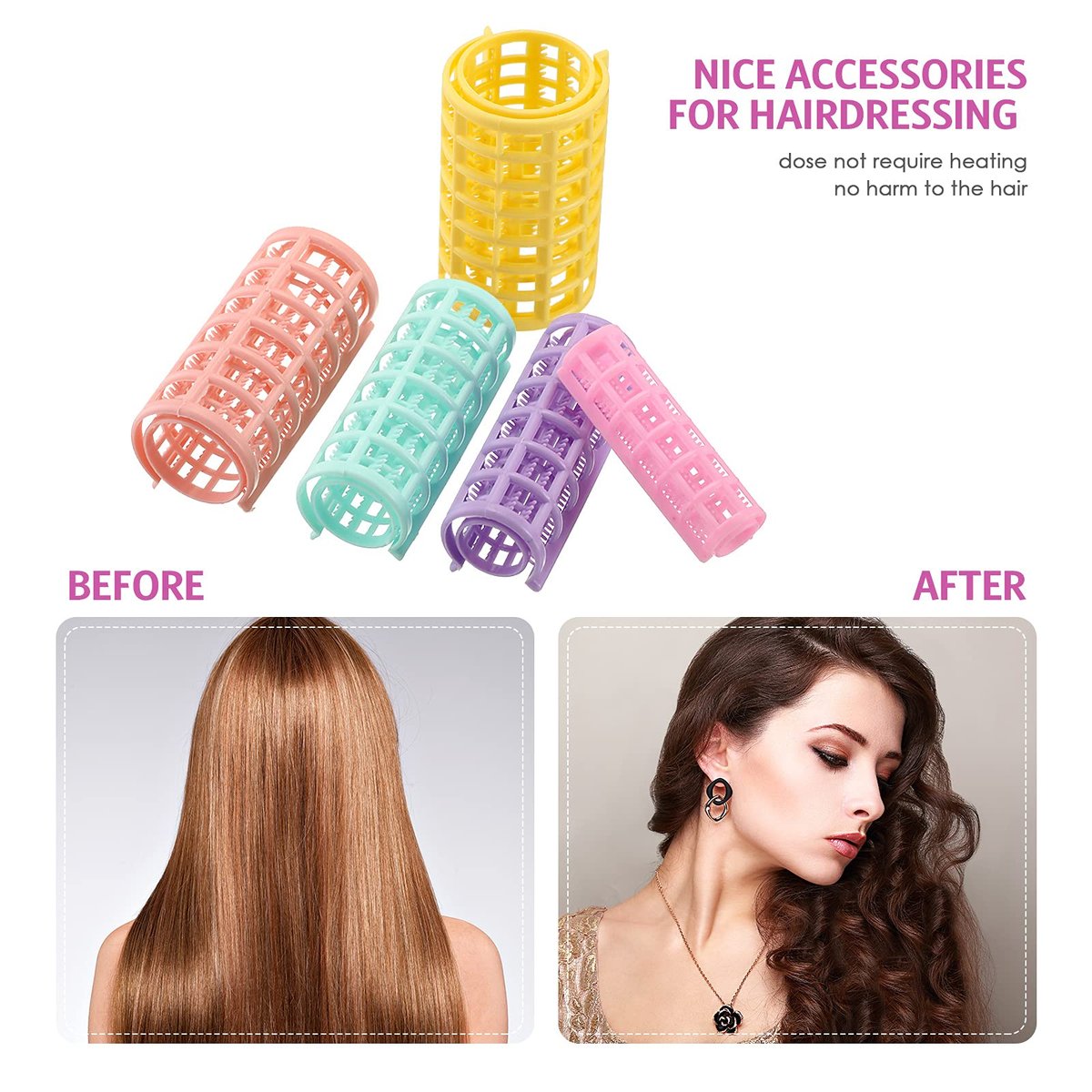 WILLBOND 36-Piece Plastic Hair Rollers Set - 5 Sizes Self-Grip Curlers with 2 Steel Pintail Combs for Short & Long Hair, Salon & Home Styling (Bright Colors) Avelisse