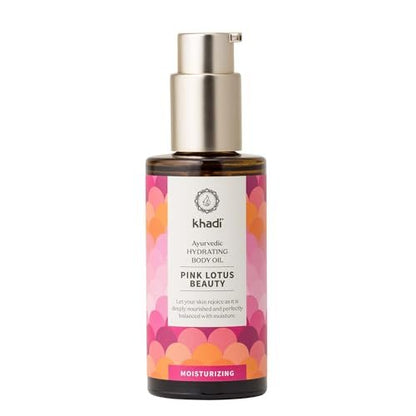Khadi PINK LOTUS BEAUTY Ayurvedic Hydrating Body Oil – Balancing & Moisturizing Sensual Oil – 100% Plant-Based & Natural – 3.38 fl oz
