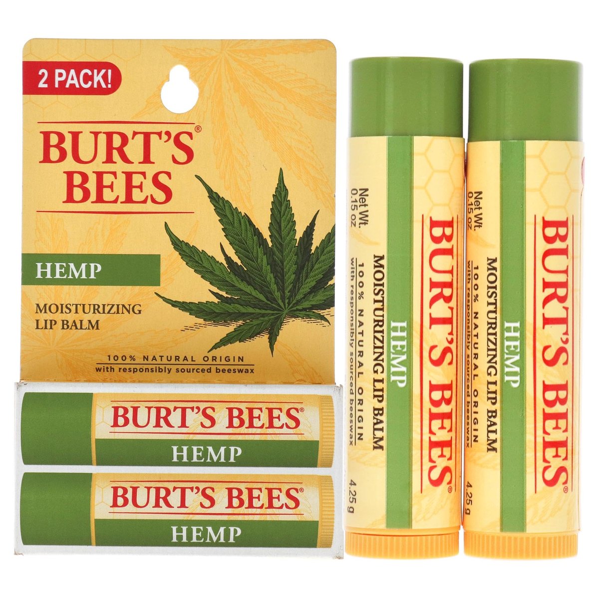 Burt's Bees Hemp Moisturizing Lip Balm – Cranberry, 0.15 oz - görsel 1