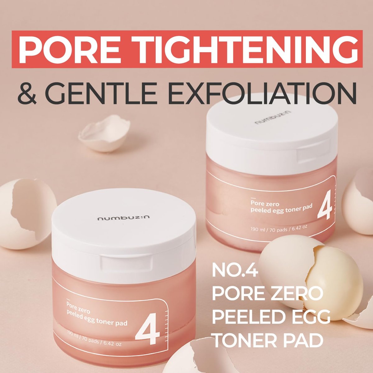 numbuzin No.4 Pore Zero Peeled Egg Toner Pads - Gentle Exfoliating PHA/LHA Toner Pads for Pore Care & Skin Prep, Korean Skincare, 70 Pads Avelisse