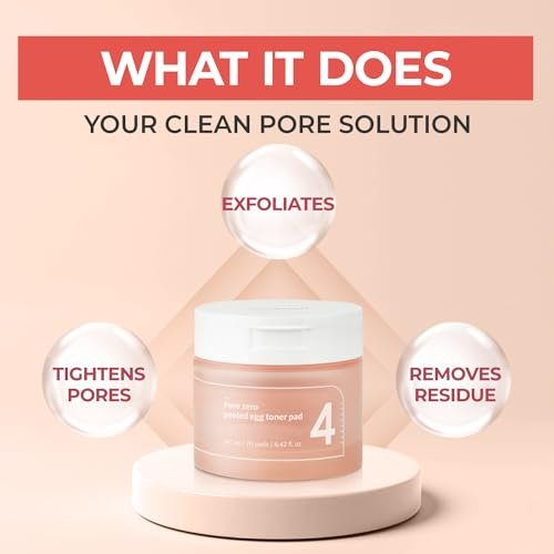 numbuzin No.4 Pore Zero Peeled Egg Toner Pads - Gentle Exfoliating PHA/LHA Toner Pads for Pore Care & Skin Prep, Korean Skincare, 70 Pads Avelisse