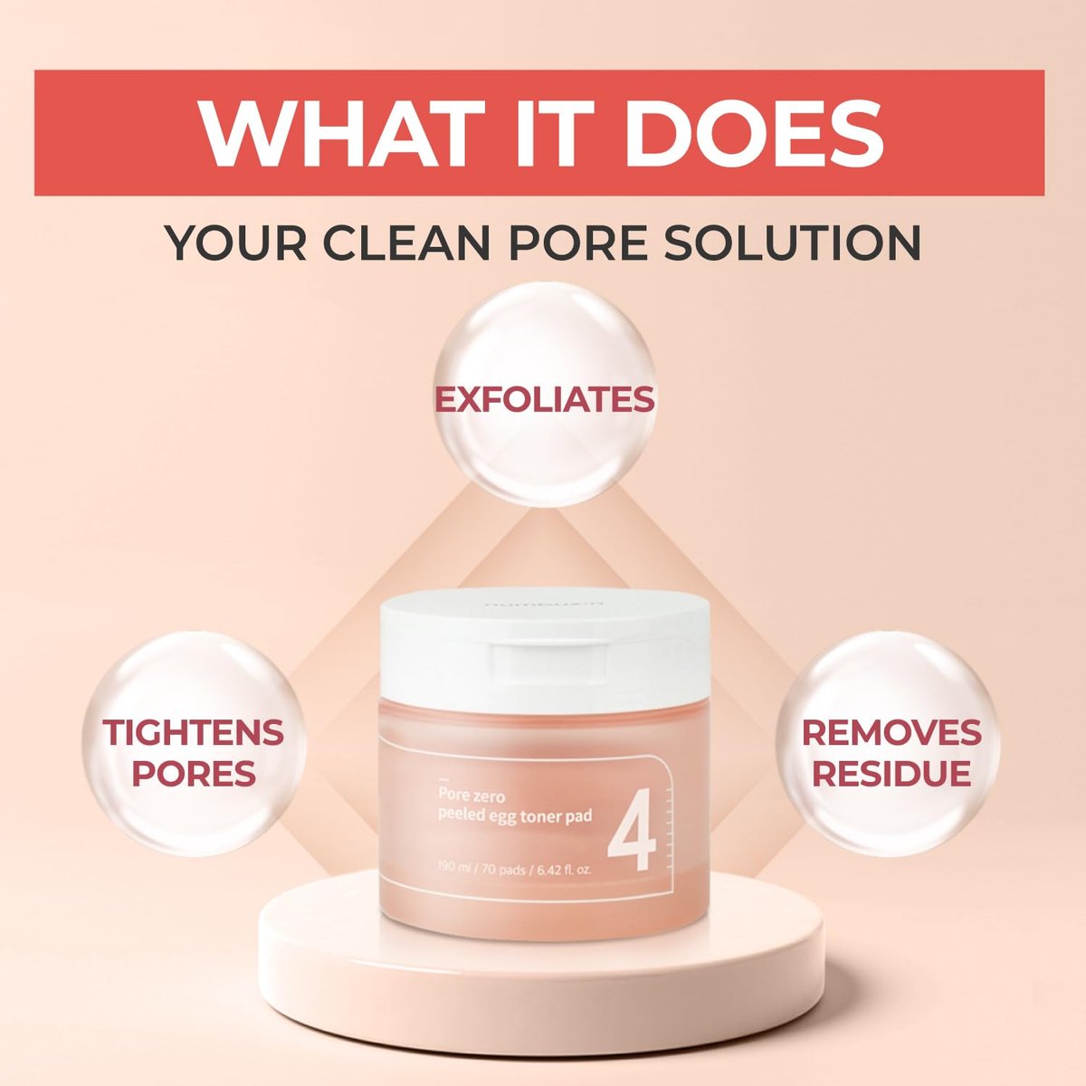 numbuzin No.4 Pore Zero Peeled Egg Toner Pads - Gentle Exfoliating PHA/LHA Toner Pads for Pore Care & Skin Prep, Korean Skincare, 70 Pads Avelisse