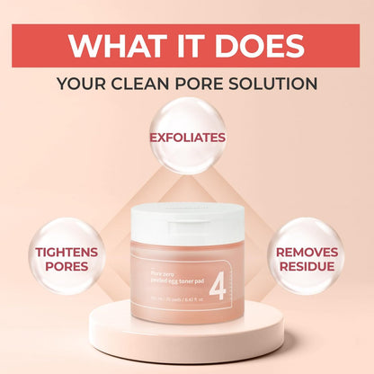 numbuzin No.4 Pore Zero Peeled Egg Toner Pads - Gentle Exfoliating PHA/LHA Toner Pads for Pore Care & Skin Prep, Korean Skincare, 70 Pads Avelisse