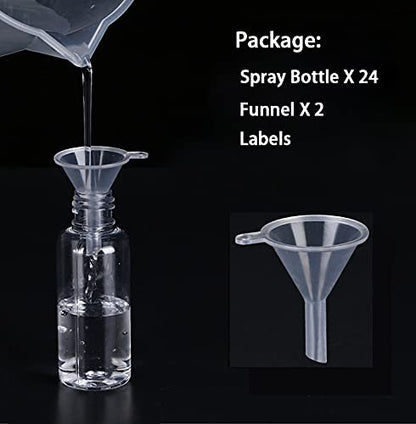 24-Pack Clear Empty Fine Mist Plastic Spray Bottles - 2 oz (50 ml) Mini Travel Size Refillable Liquid Containers