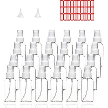 24-Pack Clear Empty Fine Mist Plastic Spray Bottles - 2 oz (50 ml) Mini Travel Size Refillable Liquid Containers