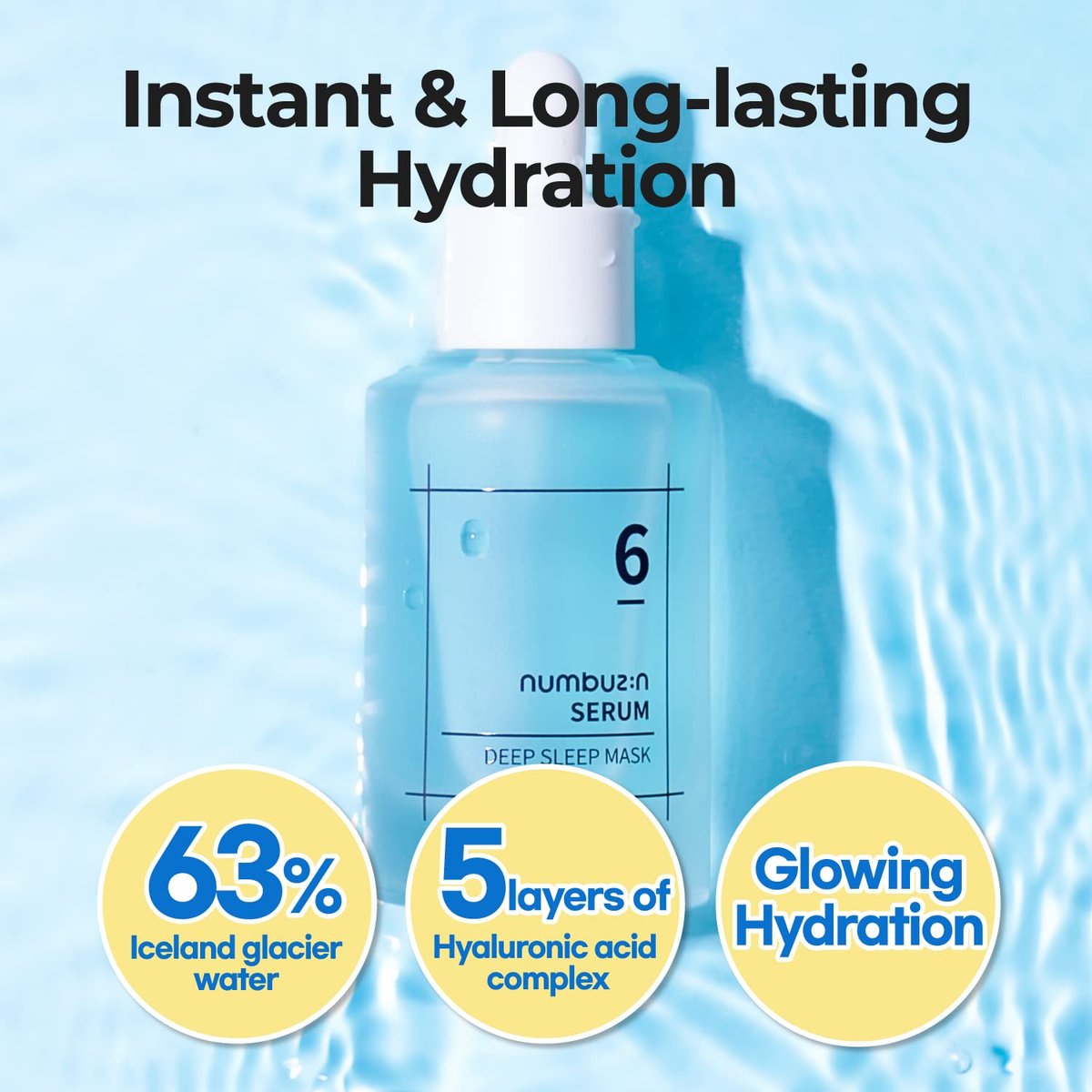 numbuzin No.6 Deep Sleep Mask Serum – Iceland Glacier Water Hydrating Serum with Hyaluronic Acid & Niacinamide for Dry Skin, 1.69 fl oz - görsel 5