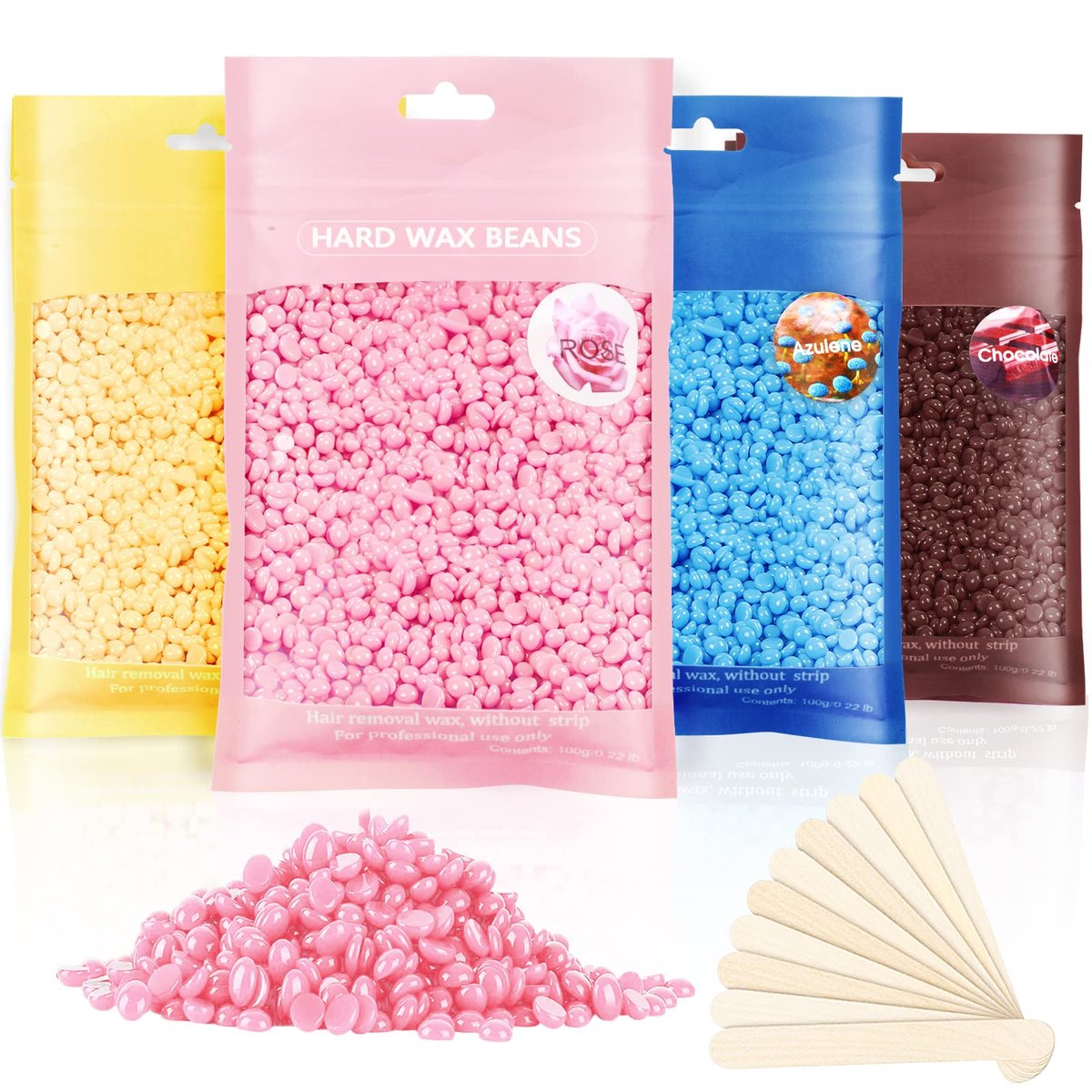 Professional Hard Wax Beads for Hair Removal – 400g with 10 Wood Sticks – Full Body, Brazilian, Bikini, Face, Legs, Eyebrows – Painless at Home for Women and Men - görsel 1