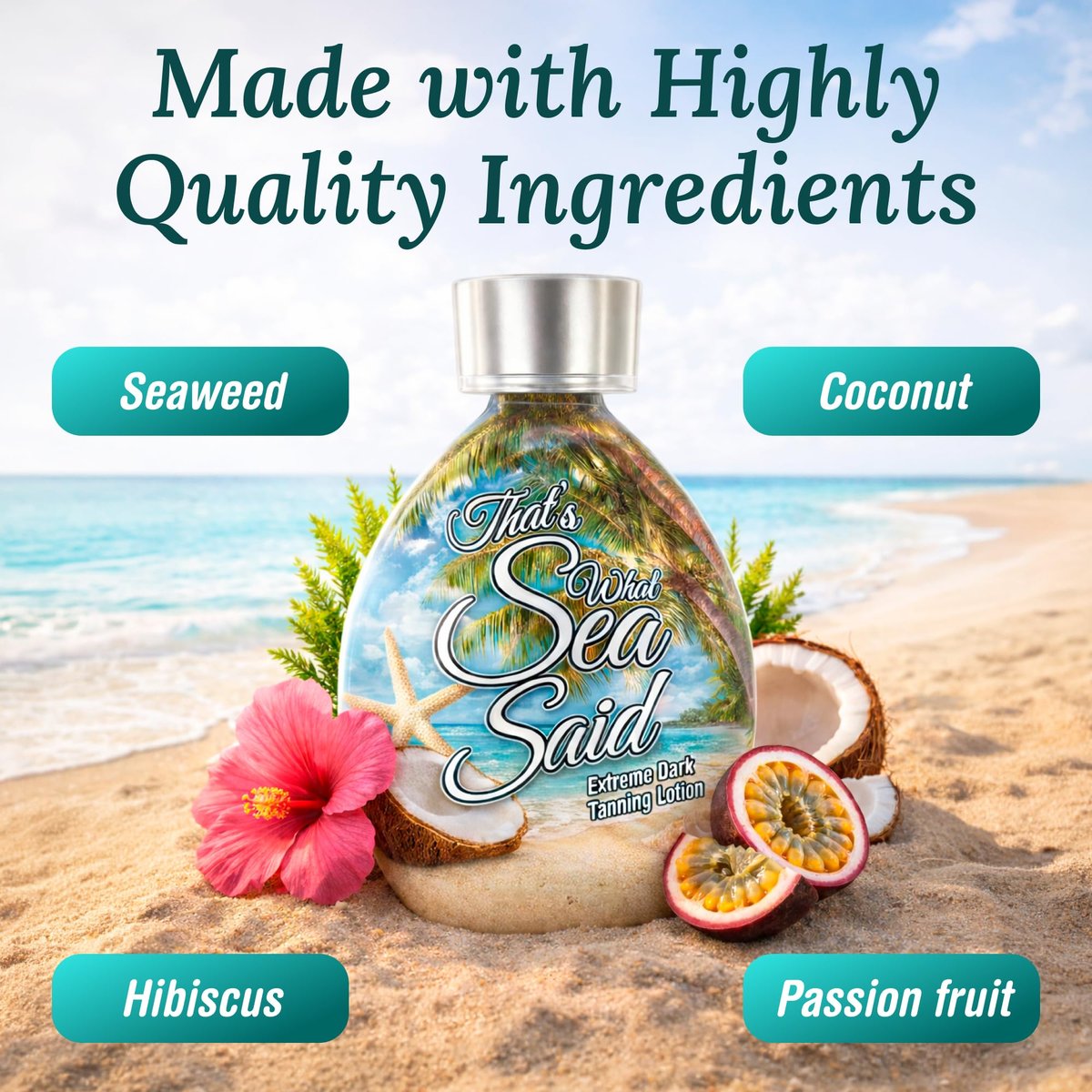 That’s What Sea Said Tanning Bed Lotion Accelerator - Fast Dark Tan Enhancer with Coconut Oil & Aloe, Moisturizing Indoor & Outdoor Tanning Lotion for Face & Body, Tattoo-Safe, No Bronzer (13.5 oz) Avelisse