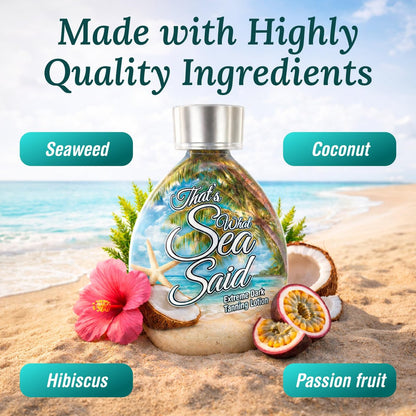 That’s What Sea Said Tanning Bed Lotion Accelerator - Fast Dark Tan Enhancer with Coconut Oil & Aloe, Moisturizing Indoor & Outdoor Tanning Lotion for Face & Body, Tattoo-Safe, No Bronzer (13.5 oz) Avelisse