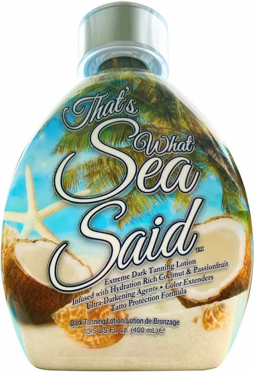 That’s What Sea Said Tanning Bed Lotion Accelerator - Fast Dark Tan Enhancer with Coconut Oil & Aloe, Moisturizing Indoor & Outdoor Tanning Lotion for Face & Body, Tattoo-Safe, No Bronzer (13.5 oz) Avelisse