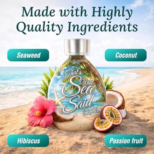 That’s What Sea Said Tanning Bed Lotion Accelerator - Fast Dark Tan Enhancer with Coconut Oil & Aloe, Moisturizing Indoor & Outdoor Tanning Lotion for Face & Body, Tattoo-Safe, No Bronzer (13.5 oz) Avelisse