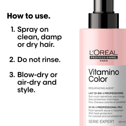 L'Oréal Professionnel Paris Vitamino Color 10-in-1 Multi-Benefit Leave-In Spray – Heat Protectant, Detangler, Frizz Control & Shine for Color-Treated & All Hair Types Avelisse