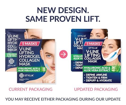 Stylia V Line Lifting Collagen Mask - Lift, Firm & Contour Jawline - Tightening Double Chin Strap with Hyaluronic Acid & Aloe - Neck Tightening and Lifting Mask (5 Pack) Avelisse
