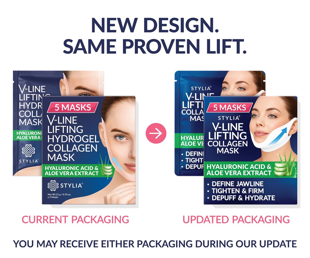 Stylia V Line Lifting Collagen Mask - Lift, Firm & Contour Jawline - Tightening Double Chin Strap with Hyaluronic Acid & Aloe - Neck Tightening and Lifting Mask (5 Pack) Avelisse