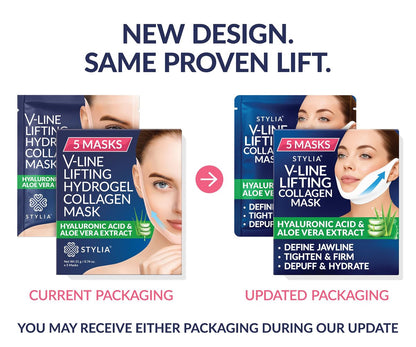 Stylia V Line Lifting Collagen Mask - Lift, Firm & Contour Jawline - Tightening Double Chin Strap with Hyaluronic Acid & Aloe - Neck Tightening and Lifting Mask (5 Pack) Avelisse