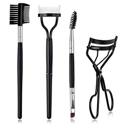EBANKU 4-Piece Double-Ended Eyelash Comb Brush Set - Professional Eyebrow Spoolie & Lash Separator Tool for Makeup Grooming (Black)