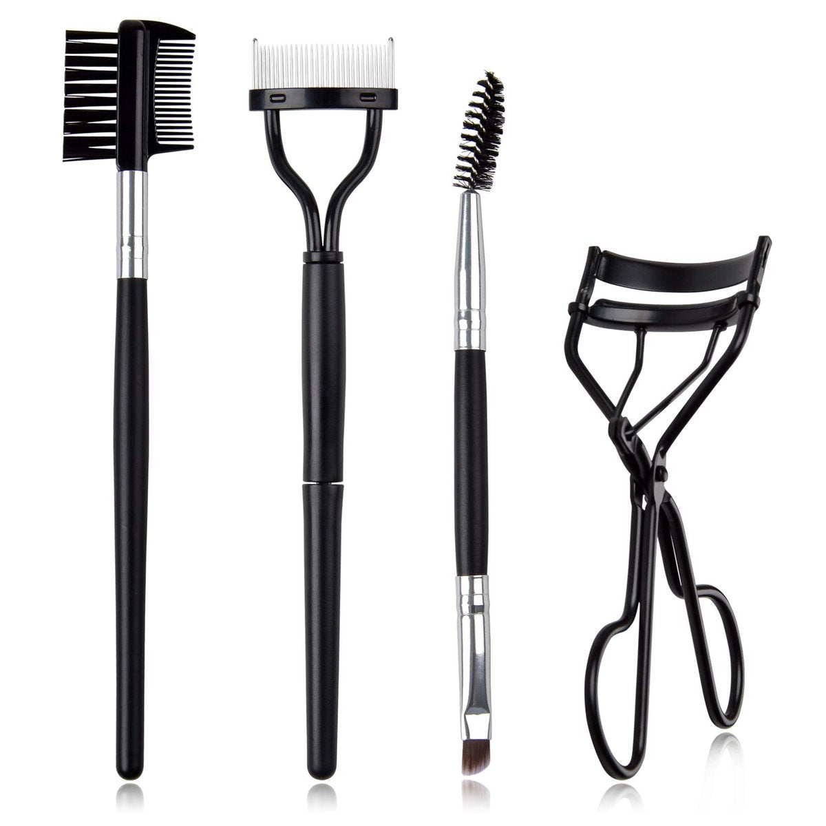 EBANKU 4-Piece Double-Ended Eyelash Comb Brush Set - Professional Eyebrow Spoolie & Lash Separator Tool for Makeup Grooming (Black) - görsel 1