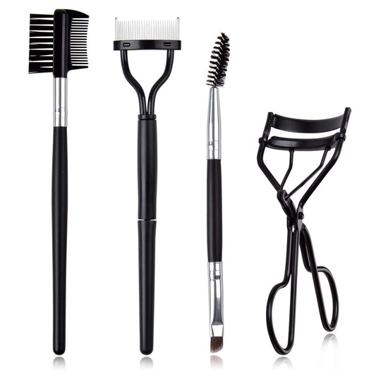 EBANKU 4-Piece Double-Ended Eyelash Comb Brush Set - Professional Eyebrow Spoolie & Lash Separator Tool for Makeup Grooming (Black)