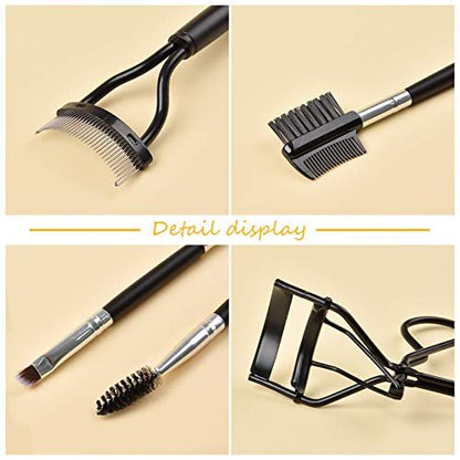 EBANKU 4-Piece Double-Ended Eyelash Comb Brush Set - Professional Eyebrow Spoolie & Lash Separator Tool for Makeup Grooming (Black)