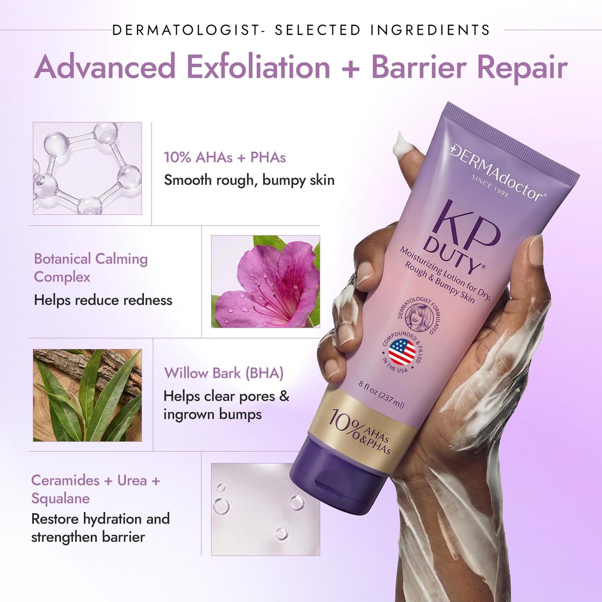 DERMAdoctor KP Bump Eraser Keratosis Pilaris Lotion – Gentle KP Cream for Arms and Full Body | Rough and Bumpy Skin Lotion | Smooths, Hydrates & Softens | 10% AHAs + PHAs, 8 oz Avelisse