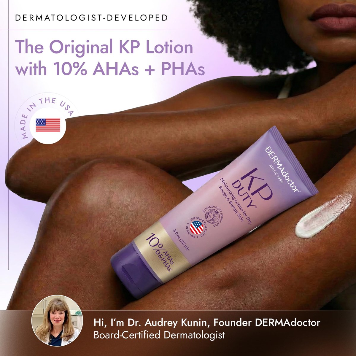 DERMAdoctor KP Bump Eraser Keratosis Pilaris Lotion – Gentle KP Cream for Arms and Full Body | Rough and Bumpy Skin Lotion | Smooths, Hydrates & Softens | 10% AHAs + PHAs, 8 oz Avelisse