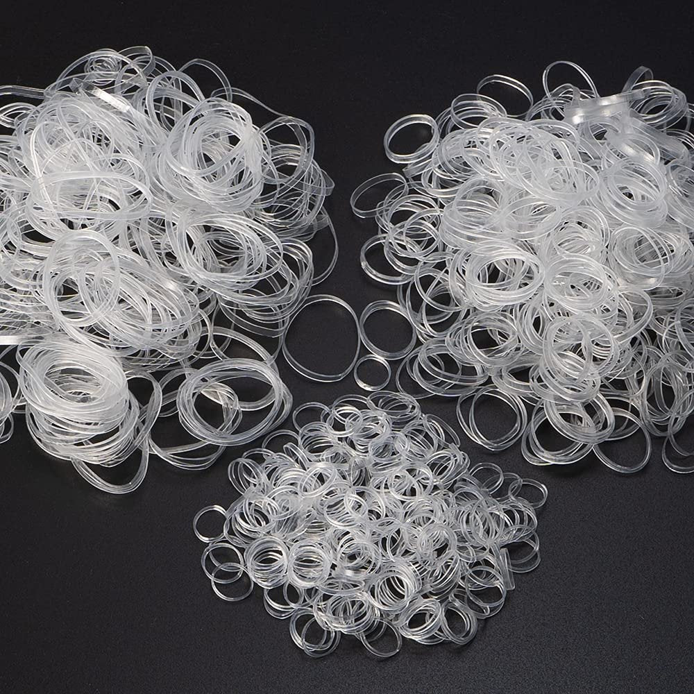 Minihope Mini Rubber Bands - 1000 Clear Elastic Hair Ties for Women & Kids, Pain-Free Fine Hair Elastics - görsel 1