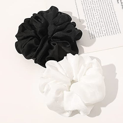 Ivyu Silk Satin Scrunchie Pack of 4 - Extra Large Jumbo Hair Ties for Thick Curly Hair - Gentle Ponytail Holders for Women