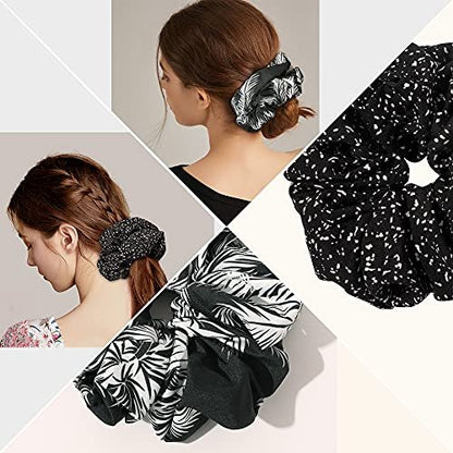 Ivyu Silk Satin Scrunchie Pack of 4 - Extra Large Jumbo Hair Ties for Thick Curly Hair - Gentle Ponytail Holders for Women