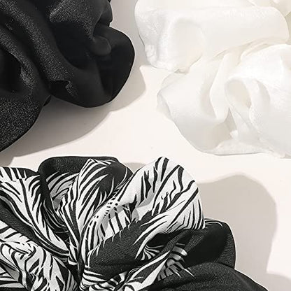 Ivyu Silk Satin Scrunchie Pack of 4 - Extra Large Jumbo Hair Ties for Thick Curly Hair - Gentle Ponytail Holders for Women