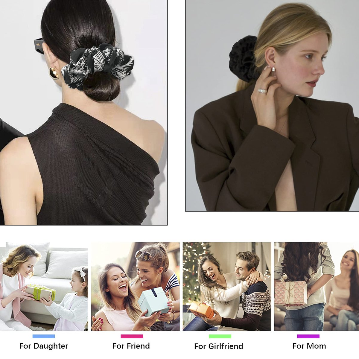 Ivyu Silk Satin Scrunchie Pack of 4 - Extra Large Jumbo Hair Ties for Thick Curly Hair - Gentle Ponytail Holders for Women - görsel 5