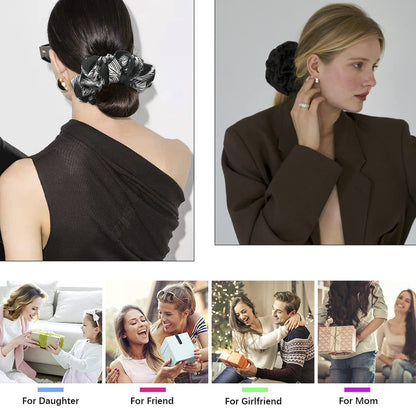 Ivyu Silk Satin Scrunchie Pack of 4 - Extra Large Jumbo Hair Ties for Thick Curly Hair - Gentle Ponytail Holders for Women