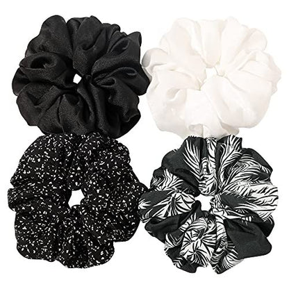 Ivyu Silk Satin Scrunchie Pack of 4 - Extra Large Jumbo Hair Ties for Thick Curly Hair - Gentle Ponytail Holders for Women
