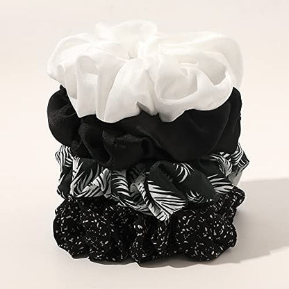 Ivyu Silk Satin Scrunchie Pack of 4 - Extra Large Jumbo Hair Ties for Thick Curly Hair - Gentle Ponytail Holders for Women