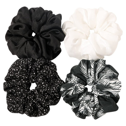 Ivyu Silk Satin Scrunchie Pack of 4 - Extra Large Jumbo Hair Ties for Thick Curly Hair - Gentle Ponytail Holders for Women