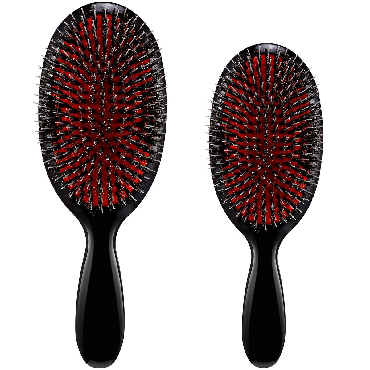 Geiserailie Hair Brushes - 2 Pack Boar Bristle Hair Brush with Nylon Quill for Smooth and Healthy Hair Growth, Natural Bristles for Women, Men and Kids (Black) Avelisse
