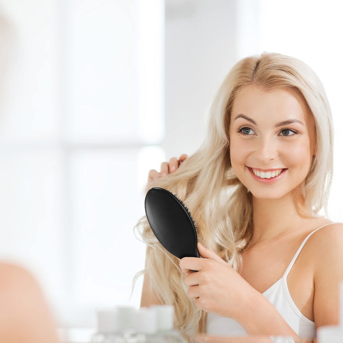Geiserailie Hair Brushes - 2 Pack Boar Bristle Hair Brush with Nylon Quill for Smooth and Healthy Hair Growth, Natural Bristles for Women, Men and Kids (Black) Avelisse