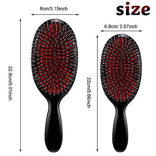 Geiserailie Hair Brushes - 2 Pack Boar Bristle Hair Brush with Nylon Quill for Smooth and Healthy Hair Growth, Natural Bristles for Women, Men and Kids (Black) Avelisse