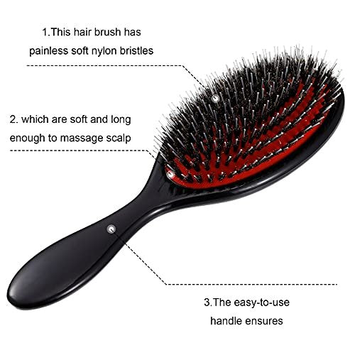 Geiserailie Hair Brushes - 2 Pack Boar Bristle Hair Brush with Nylon Quill for Smooth and Healthy Hair Growth, Natural Bristles for Women, Men and Kids (Black) Avelisse