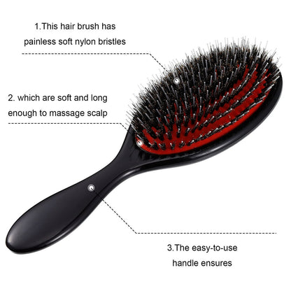 Geiserailie Hair Brushes - 2 Pack Boar Bristle Hair Brush with Nylon Quill for Smooth and Healthy Hair Growth, Natural Bristles for Women, Men and Kids (Black) Avelisse