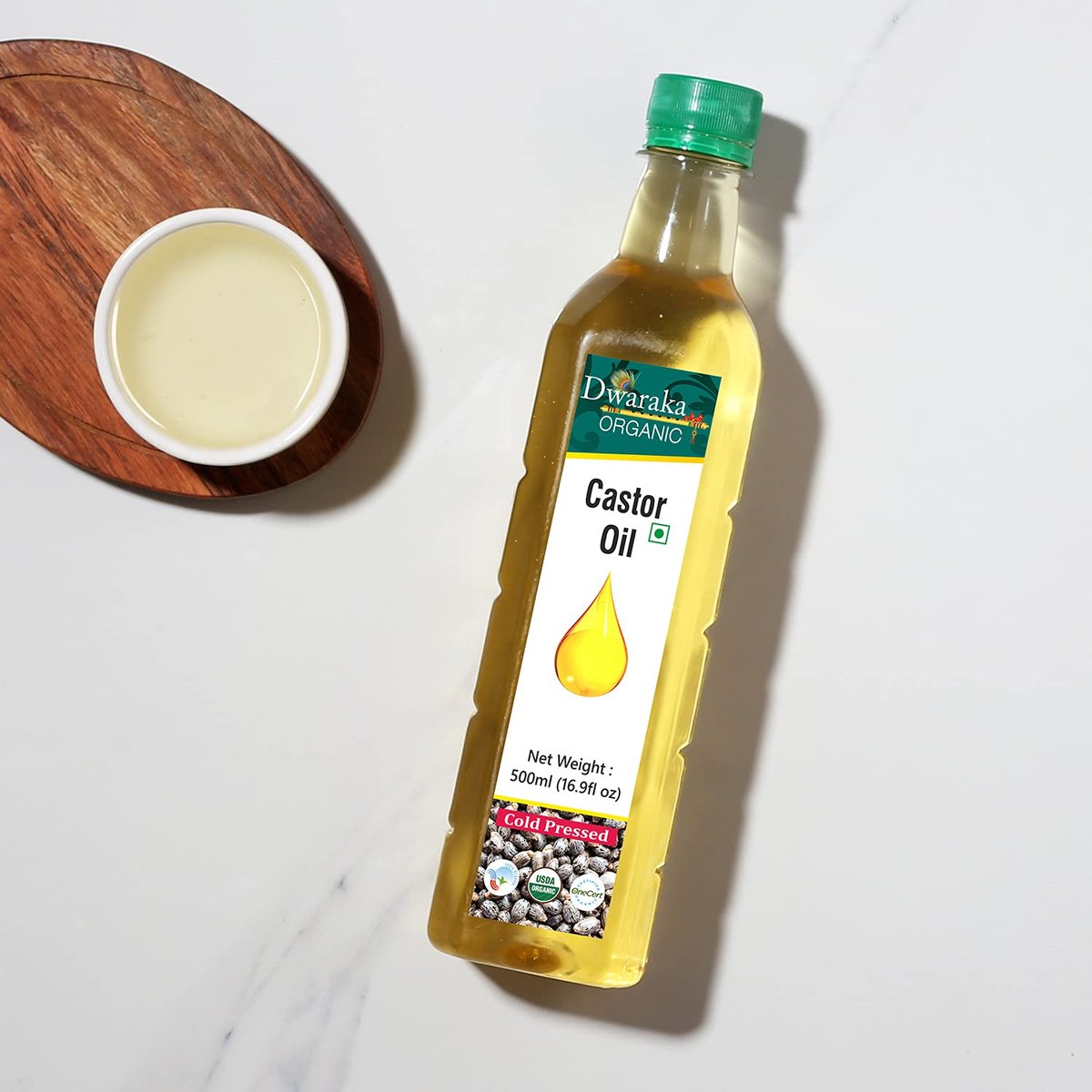 Dwaraka Organic Cold Pressed Castor Oil - USDA Organic, Non-GMO, 16.9 Fl Oz (500 ML) for Hair, Skin, Digestion & Massage - görsel 6