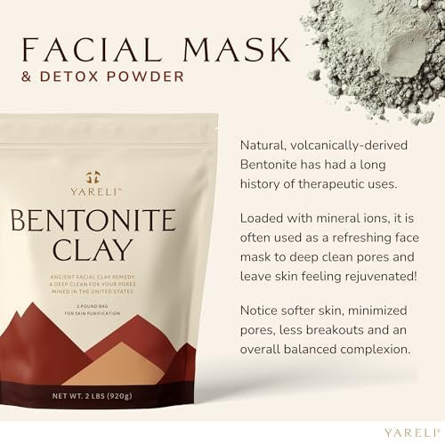 YARELI Pure Bentonite Clay Powder – 2lb (32oz) Natural Indian Healing Clay for Face Mask & Detox Bath - görsel 6
