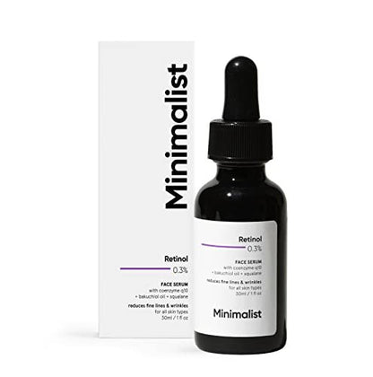 Minimalist 0.3% Retinol Serum with Bakuchiol Oil – Anti-Aging Night Face Serum with Squalane & Coenzyme Q10 for Fine Lines & Wrinkles, 1 Fl Oz Avelisse